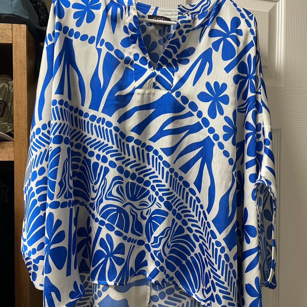 Elegant Blue Floral Women's Blouse